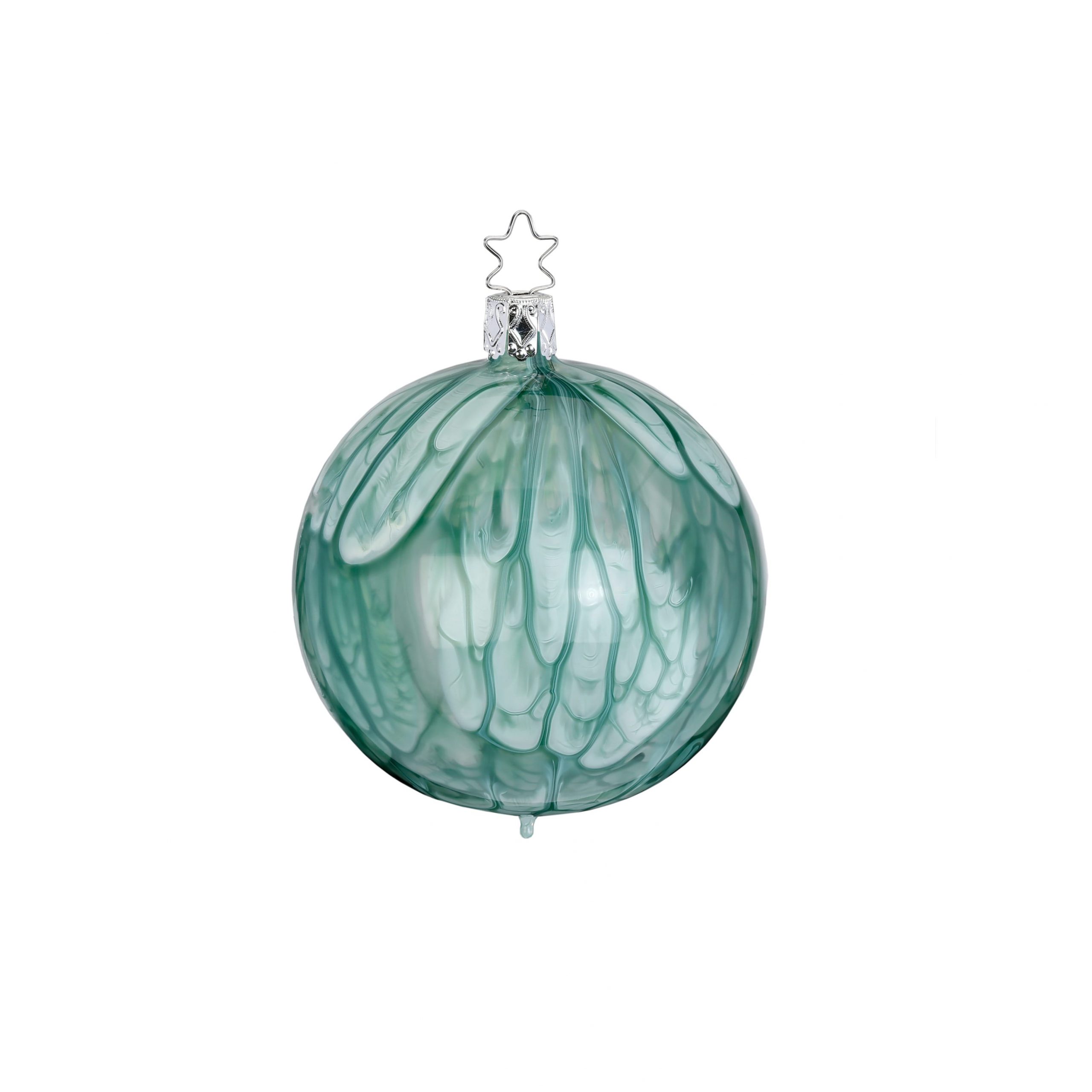 Inge-Glas® Manufaktur Weihnachtsbaumkugel „Seeanemone“ Mineralgrün, Glas 6 cm, mundgeblasen/handbemalt, 12 Stück